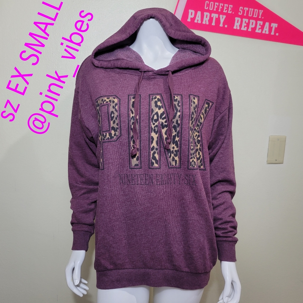 VS PINK Maroom Cheetah Logo Hoodie Pullover